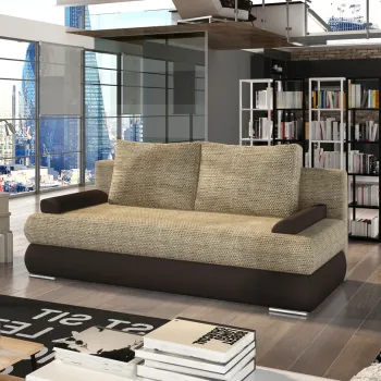 Canapea extensibila 3 locuri ELTAP, Milo, 213x95x90 cm, lemn/poliester, bej/maro inchis imagine