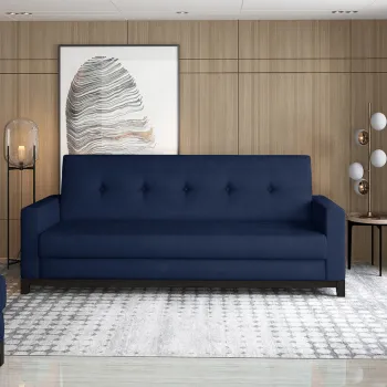 Canapea extensibila 3 locuri ELTAP, Selene, 216x104x93 cm, lemn/poliester, albastru imagine