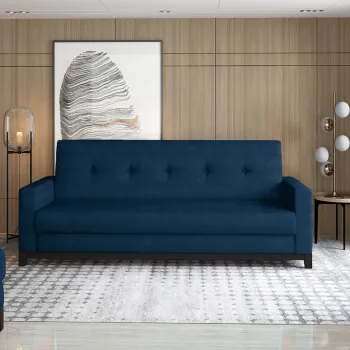 Canapea extensibila 3 locuri ELTAP, Selene, 216x104x93 cm, lemn/poliester, albastru inchis imagine