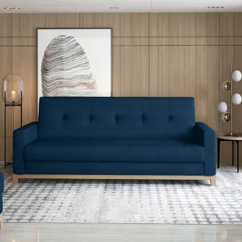 Canapea extensibila 3 locuri ELTAP, Selene, 216x104x93 cm, lemn/poliester, albastru inchis/natur imagine