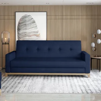 Canapea extensibila 3 locuri ELTAP, Selene, 216x104x93 cm, lemn/poliester, albastru/natur imagine