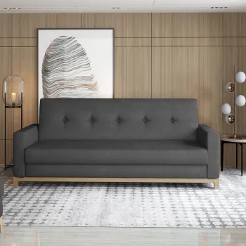 Canapea extensibila 3 locuri ELTAP, Selene, 216x104x93 cm, lemn/poliester, gri inchis/natur imagine