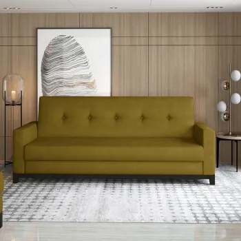 Canapea extensibila 3 locuri ELTAP, Selene, 216x104x93 cm, lemn/poliester, mustar imagine