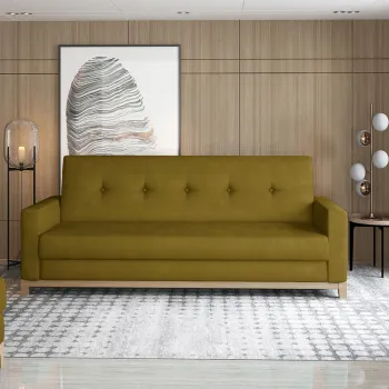 Canapea extensibila 3 locuri ELTAP, Selene, 216x104x93 cm, lemn/poliester, mustar/natur imagine