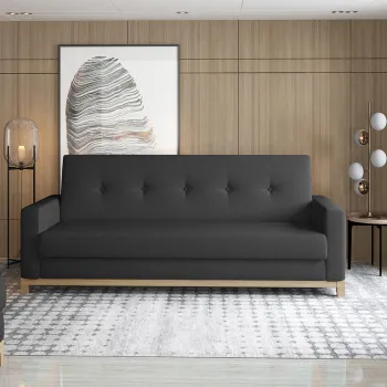 Canapea extensibila 3 locuri ELTAP, Selene, 216x104x93 cm, lemn/poliester, negru/natur imagine