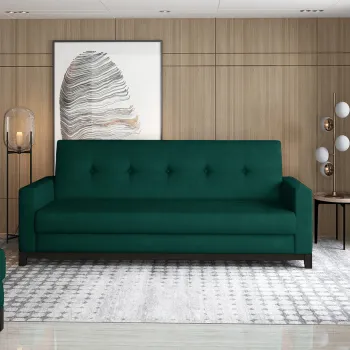 Canapea extensibila 3 locuri ELTAP, Selene, 216x104x93 cm, lemn/poliester, verde inchis imagine