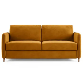 Canapea extensibila 3 locuri, Simo, Micadoni Home, 184x102x95 cm, catifea, galben imagine