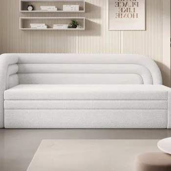 Canapea extensibila brat dreapta 3 locuri, ELTAP, Fabillo, 223x86x80 cm, lemn/poliester, alb imagine