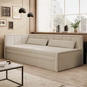 Canapea extensibila brat dreapta 3 locuri ELTAP, Fulgeo, 214x82x77 cm, lemn/catifea din poliester, bej imagine