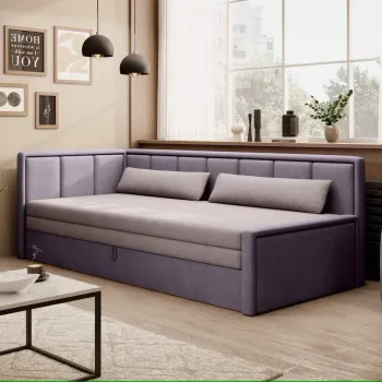 Canapea extensibila brat dreapta 3 locuri, ELTAP, Fulgeo, 214x82x77 cm, lemn/catifea din poliester, bej/mov imagine