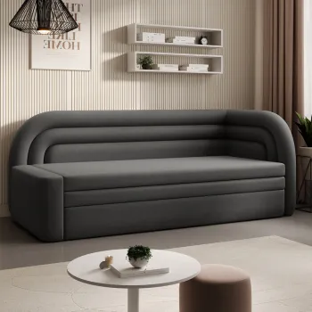 Canapea extensibila brat stanga 3 locuri, ELTAP, Fabillo, 223x86x80 cm, lemn/poliester, gri inchis imagine