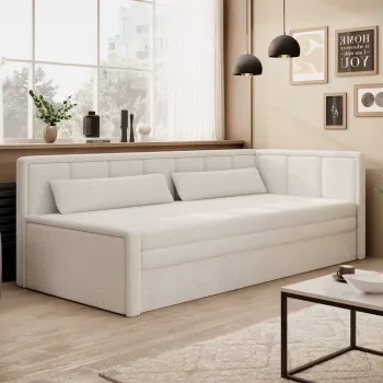 Canapea extensibila brat stanga 3 locuri, ELTAP, Fulgeo, 214x82x77 cm, lemn/catifea din poliester, alb imagine