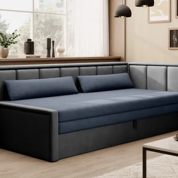 Canapea extensibila brat stanga 3 locuri, ELTAP, Fulgeo, 214x82x77 cm, lemn/catifea din poliester, albastru inchis/gri imagine