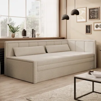 Canapea extensibila brat stanga 3 locuri ELTAP, Fulgeo, 214x82x77 cm, lemn/catifea din poliester, bej imagine