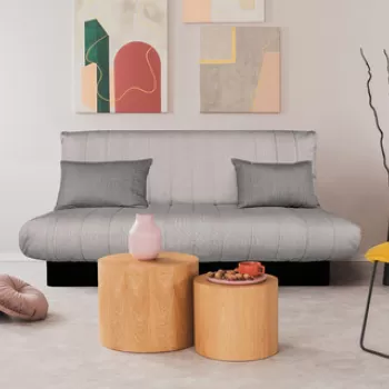 Canapea extensibila Click-Clack Felicity, 195x75x90 cm, lada depozitare, husa textil, Gri deschis imagine