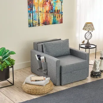 Canapea extensibila cu 1 loc, Balcab Home, 825BLC4731, Cadru: 100% LEMN DE BRAD, Gri imagine