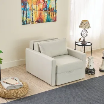 Canapea extensibila cu 1 loc, Balcab Home, 825BLC4732, Cadru: 100% LEMN DE BRAD, Crem imagine