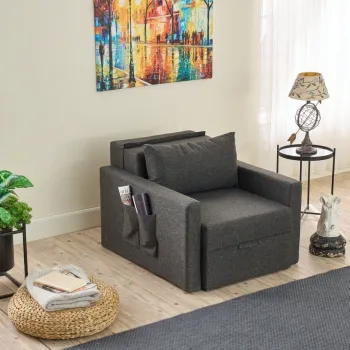 Canapea extensibila cu 1 loc, Balcab Home, 825BLC4733, Cadru: 100% LEMN DE BRAD, Antracit imagine