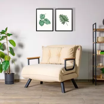 Canapea extensibila cu 1 loc, Futon, 859FTN2314, Metal , Crem imagine