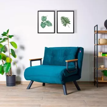 Canapea extensibila cu 1 loc, Futon, 859FTN2315, Metal , Verde petrol imagine