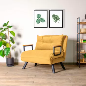 Canapea extensibila cu 1 loc, Futon, 859FTN2326, Metal , Galben mustar imagine