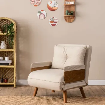 Canapea extensibila cu 1 loc, Futon, 859FTN2336, Metal , Crem imagine