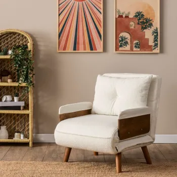 Canapea extensibila cu 1 loc, Futon, 859FTN2340, Metal , Alb imagine