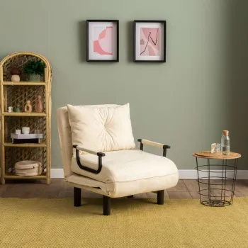 Canapea extensibila cu 1 loc, Futon, 859FTN2345, Metal , Crem imagine