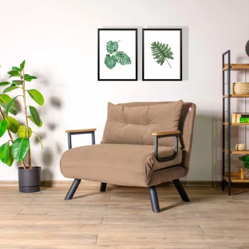 Canapea extensibila cu 1 loc, Futon, 859FTN2865, Metal , Maro deschis imagine