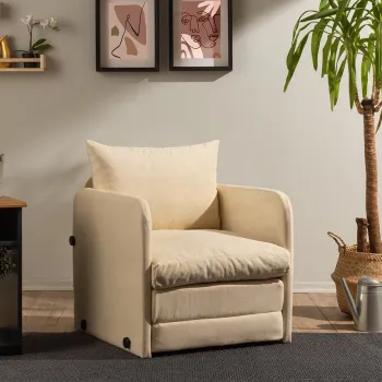 Canapea extensibila cu 1 loc, Futon, 859FTN2879, Metal , Crem imagine