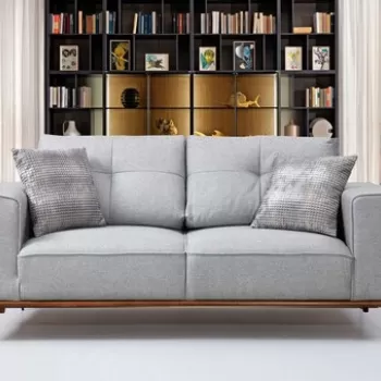 Canapea extensibila cu 2 locuri, Artie, 560ARE1503, Lemn de fag / PAL, Gri imagine