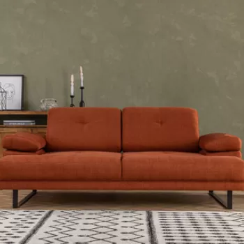 Canapea extensibila cu 2 locuri, Artie, 560ARE1520, Lemn de fag / PAL, Portocaliu imagine