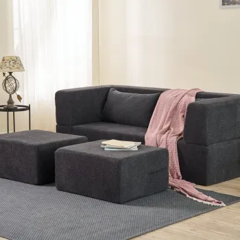 Canapea extensibila cu 2 locuri, Balcab Home, 825BLC5402, Material: 100% SENILA, Antracit imagine