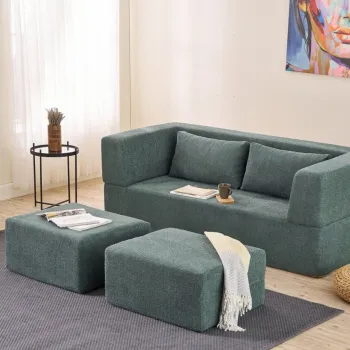 Canapea extensibila cu 2 locuri, Balcab Home, 825BLC5404, Material: 100% SENILA, Verde imagine