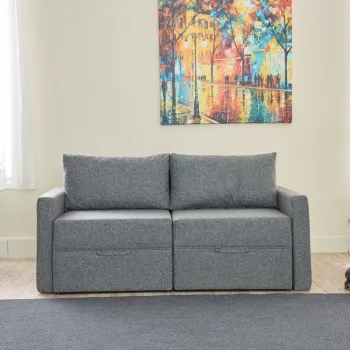 Canapea extensibila cu 2 locuri, Balcab Home, 825BLC5412, Cadru: 100% LEMN DE BRAD, Gri imagine