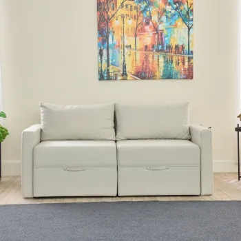 Canapea extensibila cu 2 locuri, Balcab Home, 825BLC5413, Cadru: 100% LEMN DE BRAD, Crem imagine