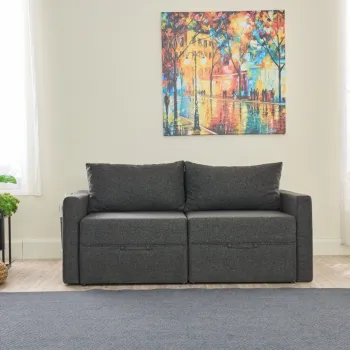 Canapea extensibila cu 2 locuri, Balcab Home, 825BLC5414, Cadru: 100% LEMN DE BRAD, Antracit imagine