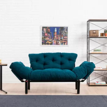 Canapea extensibila cu 2 locuri, Futon, 859FTN1214, Metal, Albastru petrol imagine