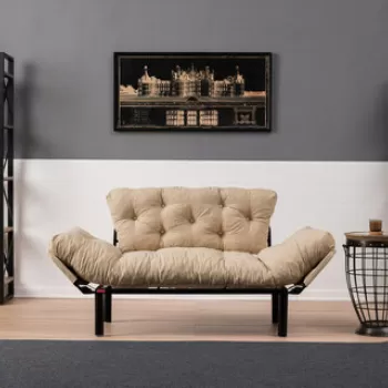 Canapea extensibila cu 2 locuri, Futon, 859FTN1216, Metal, Crem imagine