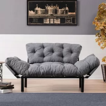 Canapea extensibila cu 2 locuri, Futon, 859FTN1218, Metal, Gri imagine