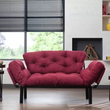 Canapea extensibila cu 2 locuri, Futon, 859FTN1219, Metal, Maro imagine
