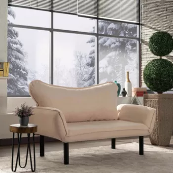 Canapea extensibila cu 2 locuri, Futon, 859FTN1228, Metal, Crem imagine