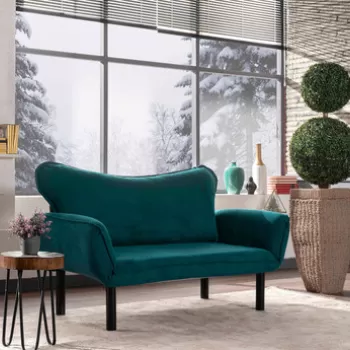 Canapea extensibila cu 2 locuri, Futon, 859FTN1230, Metal, Albastru petrol imagine