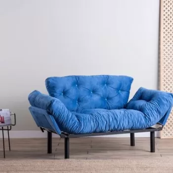 Canapea extensibila cu 2 locuri, Futon, 859FTN1243, Metal, Albastru imagine