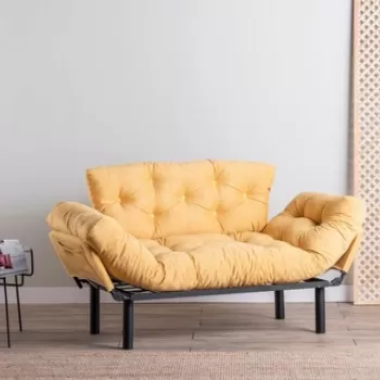 Canapea extensibila cu 2 locuri, Futon, 859FTN1245, Metal, Galben mustar imagine