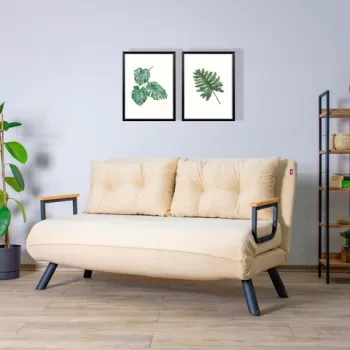 Canapea extensibila cu 2 locuri, Futon, 859FTN1275, Metal , Crem imagine