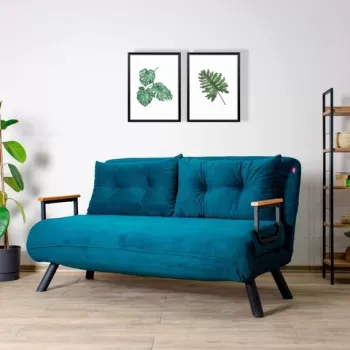 Canapea extensibila cu 2 locuri, Futon, 859FTN1276, Metal , Verde petrol imagine