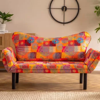 Canapea extensibila cu 2 locuri, Futon, 859FTN2701, Metal, Multicolor imagine