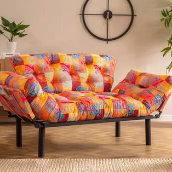 Canapea extensibila cu 2 locuri, Futon, 859FTN2704, Metal, Multicolor imagine