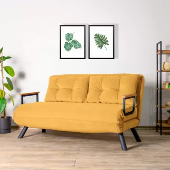 Canapea extensibila cu 2 locuri, Futon, 859FTN2709, Metal , Galben mustar imagine